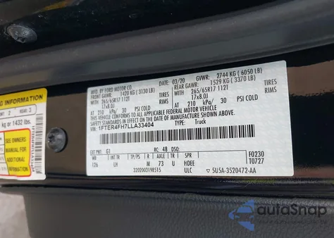 2020 Ford Ranger Xlt из США, поврежденный, VIN 1FTER4FH7LLA33404